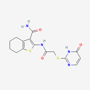 molecular formula C15H16N4O3S2 B5134795 2-({[(6-oxo-1,6-dihydro-2-pyrimidinyl)thio]acetyl}amino)-4,5,6,7-tetrahydro-1-benzothiophene-3-carboxamide 