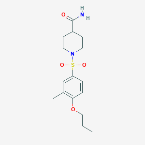 molecular formula C16H24N2O4S B513494 1-((3-Methyl-4-propoxyphenyl)sulfonyl)piperidine-4-carboxamide CAS No. 898639-16-2