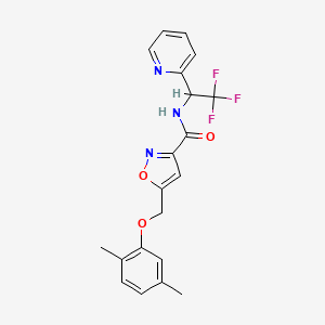 molecular formula C20H18F3N3O3 B5134952 5-[(2,5-dimethylphenoxy)methyl]-N-[2,2,2-trifluoro-1-(2-pyridinyl)ethyl]-3-isoxazolecarboxamide 