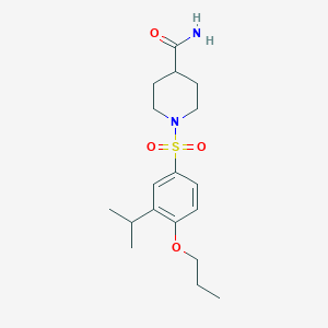 molecular formula C18H28N2O4S B513496 1-[(3-Isopropyl-4-propoxyphenyl)sulfonyl]-4-piperidinecarboxamide CAS No. 941261-92-3