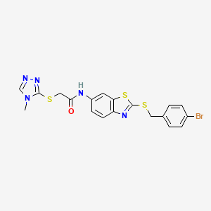 molecular formula C19H16BrN5OS3 B5135151 N-{2-[(4-bromobenzyl)thio]-1,3-benzothiazol-6-yl}-2-[(4-methyl-4H-1,2,4-triazol-3-yl)thio]acetamide 