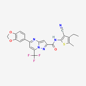 molecular formula C23H16F3N5O3S B5135228 5-(1,3-benzodioxol-5-yl)-N-(3-cyano-4-ethyl-5-methyl-2-thienyl)-7-(trifluoromethyl)pyrazolo[1,5-a]pyrimidine-2-carboxamide 