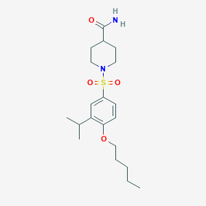 molecular formula C20H32N2O4S B513523 1-{[3-(Methylethyl)-4-pentyloxyphenyl]sulfonyl}piperidine-4-carboxamide CAS No. 941262-92-6