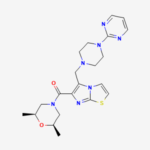 molecular formula C21H27N7O2S B5135346 6-{[(2R*,6S*)-2,6-dimethyl-4-morpholinyl]carbonyl}-5-{[4-(2-pyrimidinyl)-1-piperazinyl]methyl}imidazo[2,1-b][1,3]thiazole 