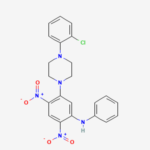 molecular formula C22H20ClN5O4 B5135360 5-[4-(2-chlorophenyl)-1-piperazinyl]-2,4-dinitro-N-phenylaniline 