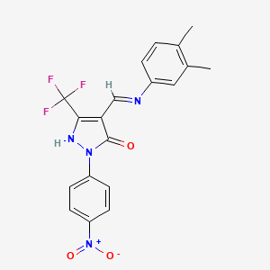 molecular formula C19H15F3N4O3 B5135469 4-{[(3,4-dimethylphenyl)amino]methylene}-2-(4-nitrophenyl)-5-(trifluoromethyl)-2,4-dihydro-3H-pyrazol-3-one 