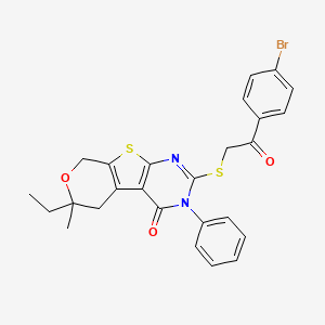 molecular formula C26H23BrN2O3S2 B5135585 2-{[2-(4-bromophenyl)-2-oxoethyl]thio}-6-ethyl-6-methyl-3-phenyl-3,5,6,8-tetrahydro-4H-pyrano[4',3':4,5]thieno[2,3-d]pyrimidin-4-one 