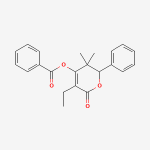 5-ethyl-3,3-dimethyl-6-oxo-2-phenyl-3,6-dihydro-2H-pyran-4-yl benzoate