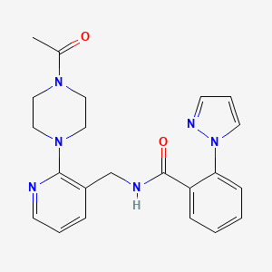 molecular formula C22H24N6O2 B5135649 N-{[2-(4-acetyl-1-piperazinyl)-3-pyridinyl]methyl}-2-(1H-pyrazol-1-yl)benzamide 