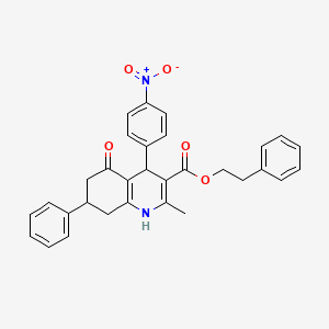 molecular formula C31H28N2O5 B5135683 2-phenylethyl 2-methyl-4-(4-nitrophenyl)-5-oxo-7-phenyl-1,4,5,6,7,8-hexahydro-3-quinolinecarboxylate 