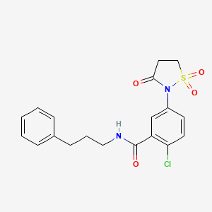 molecular formula C19H19ClN2O4S B5135724 2-chloro-5-(1,1-dioxido-3-oxo-2-isothiazolidinyl)-N-(3-phenylpropyl)benzamide 