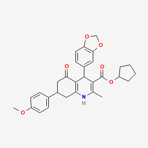 molecular formula C30H31NO6 B5135841 cyclopentyl 4-(1,3-benzodioxol-5-yl)-7-(4-methoxyphenyl)-2-methyl-5-oxo-1,4,5,6,7,8-hexahydro-3-quinolinecarboxylate 
