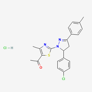 molecular formula C22H21Cl2N3OS B5136120 1-{2-[5-(4-chlorophenyl)-3-(4-methylphenyl)-4,5-dihydro-1H-pyrazol-1-yl]-4-methyl-1,3-thiazol-5-yl}ethanone hydrochloride 