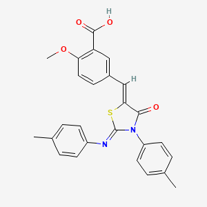 molecular formula C26H22N2O4S B5136444 2-methoxy-5-({3-(4-methylphenyl)-2-[(4-methylphenyl)imino]-4-oxo-1,3-thiazolidin-5-ylidene}methyl)benzoic acid 