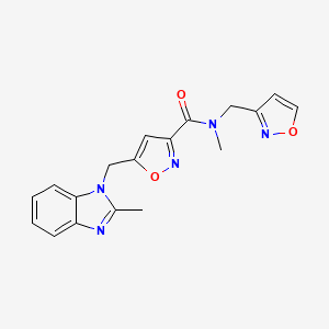 molecular formula C18H17N5O3 B5136644 N-(3-isoxazolylmethyl)-N-methyl-5-[(2-methyl-1H-benzimidazol-1-yl)methyl]-3-isoxazolecarboxamide 
