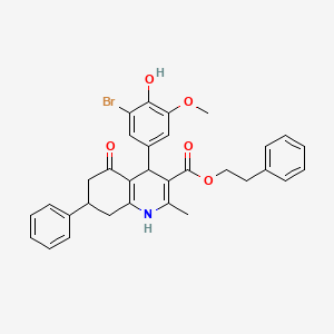 molecular formula C32H30BrNO5 B5136674 2-phenylethyl 4-(3-bromo-4-hydroxy-5-methoxyphenyl)-2-methyl-5-oxo-7-phenyl-1,4,5,6,7,8-hexahydro-3-quinolinecarboxylate 
