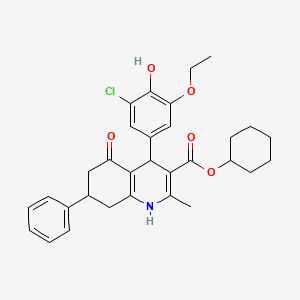 molecular formula C31H34ClNO5 B5136728 cyclohexyl 4-(3-chloro-5-ethoxy-4-hydroxyphenyl)-2-methyl-5-oxo-7-phenyl-1,4,5,6,7,8-hexahydro-3-quinolinecarboxylate 