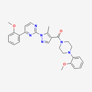 molecular formula C27H28N6O3 B5137247 4-(2-methoxyphenyl)-2-(4-{[4-(2-methoxyphenyl)-1-piperazinyl]carbonyl}-5-methyl-1H-pyrazol-1-yl)pyrimidine 
