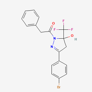 molecular formula C18H14BrF3N2O2 B5137379 3-(4-bromophenyl)-1-(phenylacetyl)-5-(trifluoromethyl)-4,5-dihydro-1H-pyrazol-5-ol 