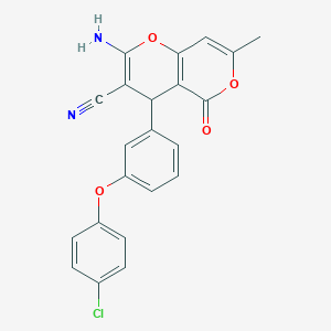 2-amino-4-[3-(4-chlorophenoxy)phenyl]-7-methyl-5-oxo-4H,5H-pyrano[4,3-b]pyran-3-carbonitrile