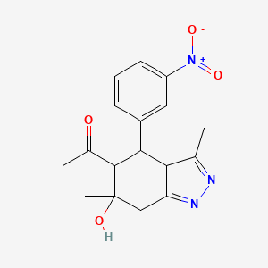 1-[6-hydroxy-3,6-dimethyl-4-(3-nitrophenyl)-4,5,6,7-tetrahydro-3aH-indazol-5-yl]ethanone