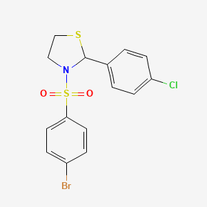molecular formula C15H13BrClNO2S2 B5137582 3-[(4-bromophenyl)sulfonyl]-2-(4-chlorophenyl)-1,3-thiazolidine 