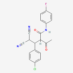 molecular formula C20H15ClFN3O2 B5137756 2-acetyl-3-(4-chlorophenyl)-4,4-dicyano-N-(4-fluorophenyl)butanamide 