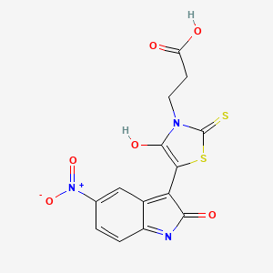 3-[5-(5-nitro-2-oxo-1,2-dihydro-3H-indol-3-ylidene)-4-oxo-2-thioxo-1,3-thiazolidin-3-yl]propanoic acid