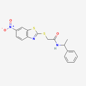 molecular formula C17H15N3O3S2 B5138278 2-[(6-nitro-1,3-benzothiazol-2-yl)thio]-N-(1-phenylethyl)acetamide 