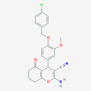molecular formula C24H21ClN2O4 B5138447 2-amino-4-{4-[(4-chlorobenzyl)oxy]-3-methoxyphenyl}-5-oxo-5,6,7,8-tetrahydro-4H-chromene-3-carbonitrile 