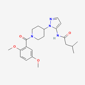 molecular formula C22H30N4O4 B5138522 N-{1-[1-(2,5-dimethoxybenzoyl)-4-piperidinyl]-1H-pyrazol-5-yl}-3-methylbutanamide 
