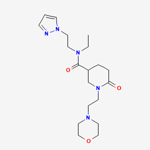 molecular formula C19H31N5O3 B5138562 N-ethyl-1-[2-(4-morpholinyl)ethyl]-6-oxo-N-[2-(1H-pyrazol-1-yl)ethyl]-3-piperidinecarboxamide 