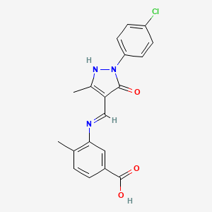 molecular formula C19H16ClN3O3 B5138943 3-({[1-(4-chlorophenyl)-3-methyl-5-oxo-1,5-dihydro-4H-pyrazol-4-ylidene]methyl}amino)-4-methylbenzoic acid 