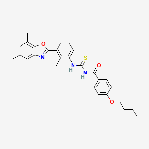 4-butoxy-N-({[3-(5,7-dimethyl-1,3-benzoxazol-2-yl)-2-methylphenyl]amino}carbonothioyl)benzamide