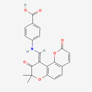 molecular formula C22H17NO6 B5139047 4-{[(8,8-dimethyl-2,9-dioxo-8,9-dihydro-2H,10H-pyrano[2,3-f]chromen-10-ylidene)methyl]amino}benzoic acid 