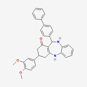 molecular formula C33H30N2O3 B5139147 11-(4-biphenylyl)-3-(3,4-dimethoxyphenyl)-2,3,4,5,10,11-hexahydro-1H-dibenzo[b,e][1,4]diazepin-1-one 