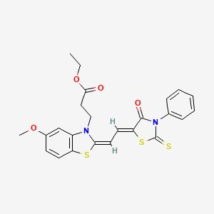 molecular formula C24H22N2O4S3 B5139189 ethyl 3-[5-methoxy-2-[2-(4-oxo-3-phenyl-2-thioxo-1,3-thiazolidin-5-ylidene)ethylidene]-1,3-benzothiazol-3(2H)-yl]propanoate 