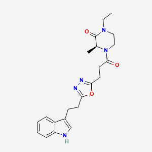 molecular formula C22H27N5O3 B5139228 (3S*)-1-ethyl-4-(3-{5-[2-(1H-indol-3-yl)ethyl]-1,3,4-oxadiazol-2-yl}propanoyl)-3-methyl-2-piperazinone 