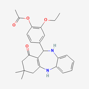 molecular formula C25H28N2O4 B5139303 4-(3,3-dimethyl-1-oxo-2,3,4,5,10,11-hexahydro-1H-dibenzo[b,e][1,4]diazepin-11-yl)-2-ethoxyphenyl acetate 