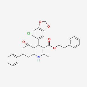 2-phenylethyl 4-(6-chloro-1,3-benzodioxol-5-yl)-2-methyl-5-oxo-7-phenyl-1,4,5,6,7,8-hexahydro-3-quinolinecarboxylate