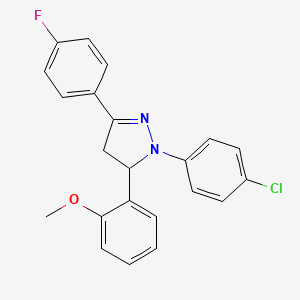 molecular formula C22H18ClFN2O B5140178 1-(4-chlorophenyl)-3-(4-fluorophenyl)-5-(2-methoxyphenyl)-4,5-dihydro-1H-pyrazole 