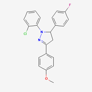 molecular formula C22H18ClFN2O B5140265 1-(2-chlorophenyl)-5-(4-fluorophenyl)-3-(4-methoxyphenyl)-4,5-dihydro-1H-pyrazole 
