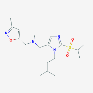 molecular formula C18H30N4O3S B5140640 1-[2-(isopropylsulfonyl)-1-(3-methylbutyl)-1H-imidazol-5-yl]-N-methyl-N-[(3-methyl-5-isoxazolyl)methyl]methanamine 