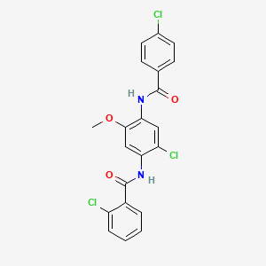 molecular formula C21H15Cl3N2O3 B5141111 2-chloro-N-{2-chloro-4-[(4-chlorobenzoyl)amino]-5-methoxyphenyl}benzamide 