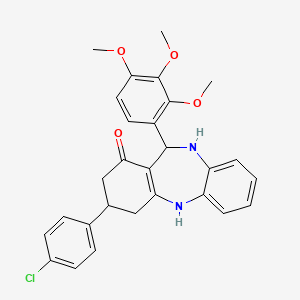 molecular formula C28H27ClN2O4 B5141118 3-(4-chlorophenyl)-11-(2,3,4-trimethoxyphenyl)-2,3,4,5,10,11-hexahydro-1H-dibenzo[b,e][1,4]diazepin-1-one 