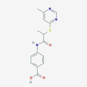 molecular formula C15H15N3O3S B5141861 4-({2-[(6-methyl-4-pyrimidinyl)thio]propanoyl}amino)benzoic acid 