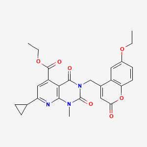 molecular formula C26H25N3O7 B5141899 ethyl 7-cyclopropyl-3-[(6-ethoxy-2-oxo-2H-chromen-4-yl)methyl]-1-methyl-2,4-dioxo-1,2,3,4-tetrahydropyrido[2,3-d]pyrimidine-5-carboxylate 
