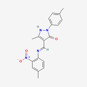 molecular formula C19H18N4O3 B5141955 5-methyl-4-{[(4-methyl-2-nitrophenyl)amino]methylene}-2-(4-methylphenyl)-2,4-dihydro-3H-pyrazol-3-one 