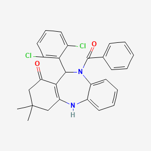 molecular formula C28H24Cl2N2O2 B5142365 10-benzoyl-11-(2,6-dichlorophenyl)-3,3-dimethyl-2,3,4,5,10,11-hexahydro-1H-dibenzo[b,e][1,4]diazepin-1-one 