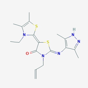 molecular formula C18H23N5OS2 B5142824 3-allyl-2-[(3,5-dimethyl-1H-pyrazol-4-yl)imino]-5-(3-ethyl-4,5-dimethyl-1,3-thiazol-2(3H)-ylidene)-1,3-thiazolidin-4-one 